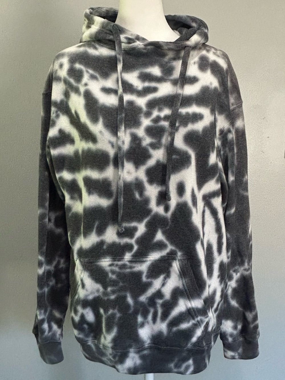 Tie-Dye Hoodie Pullover Sweatshirt Gray & White Small
